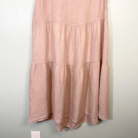 Le Ragazze Dress Neutral Brown Linen Sleeveless V Neck Ruffle Tiered Small NWT - Picture 7 of 11